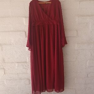 SHEIN Loomaby Maxi Dress Maternity, Empire Waist, Bell Sleeve, Swiss Dot Texture